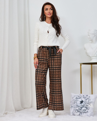 Royalfashion Camel women's wide plaid pants