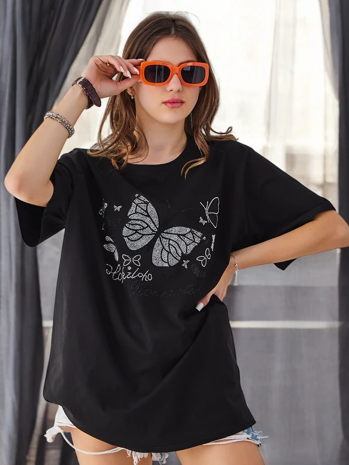 Royalfashion Sieviešu Kokvilnas T-krekls Romantisks Taureņu