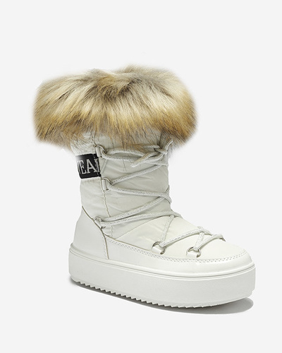 White children's slip-on shoes a'la snow boots with fur Asika - Footwear