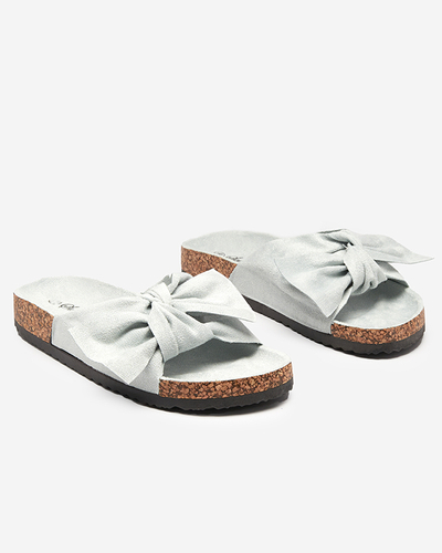 Zilas sieviešu eko zamšādas čības ar banti Ewerka - Apavi