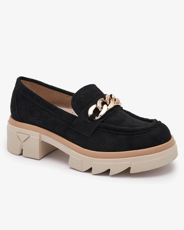 Eco-suede moccasins with gold embellishment in black Zaffix- Footwear