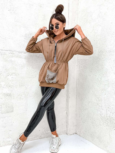 Royalfashion Light brown women's sweatshirt with zircons