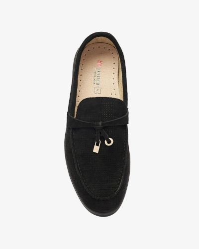 Women's openwork moccasins with gold embellishment in black Sulewia- Footwear