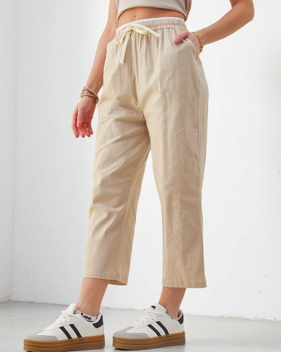 Укороченные женские брюки Royalfashion из хлопка с завязкой