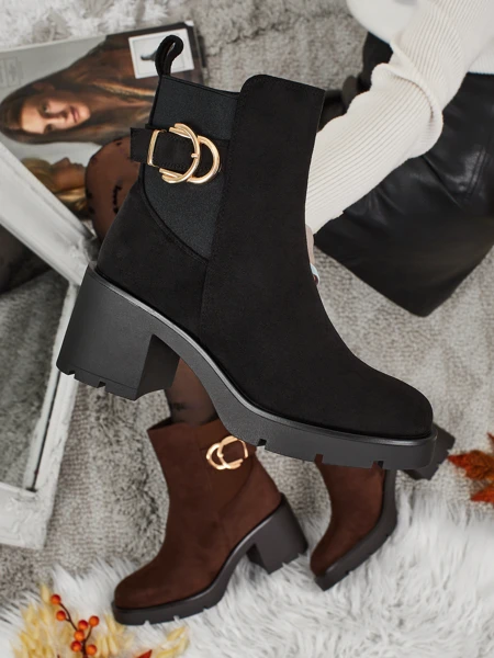 Women's Eco Suede Block Heel Ankle Boots Solenya