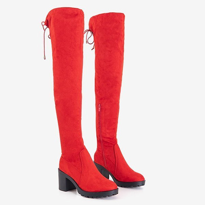 Red women's over-the-knee boots on the Tomira post - Footwear