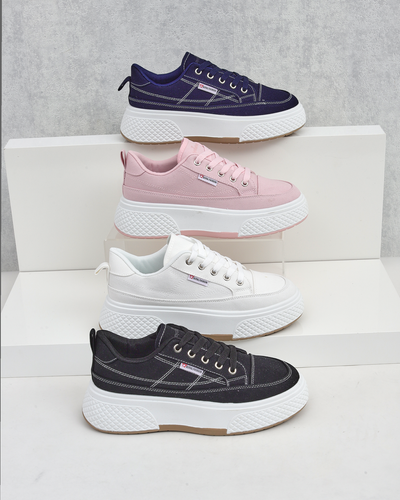 Aurora Rosa - Damskie Różowe Sneakersy Platforma Tkanina Wiosna/Lato/Jesień