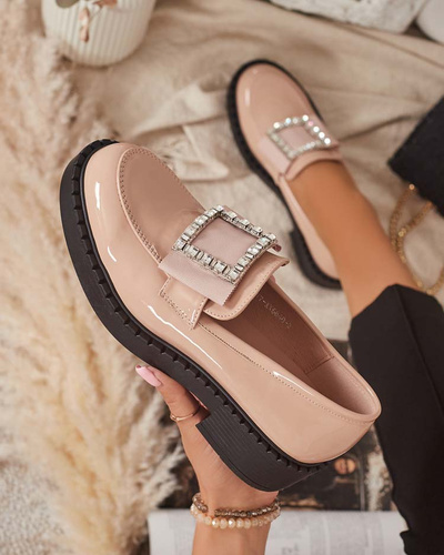 Lacquered shoes with a buckle in nude color Fogim- Footwear