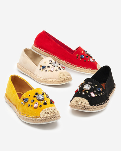 Yellow women's eco-suede espadrilles with cubic zirconias Mediros - Footwear