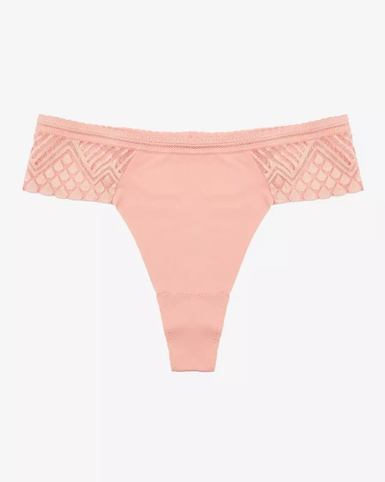 Коралловые женские трусики стринги с кружевом - Нижнее белье