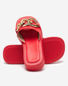 Red women's slippers with a gold chain Reteris - Footwear