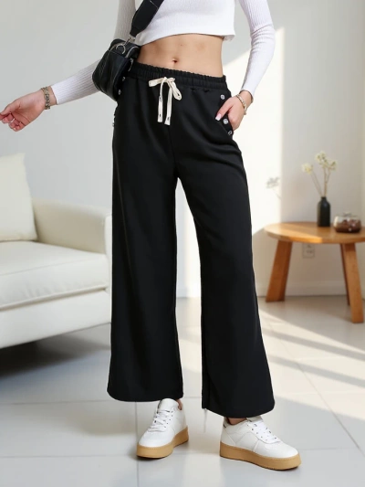 Royalfashion Women's wide track pants with rhinestones