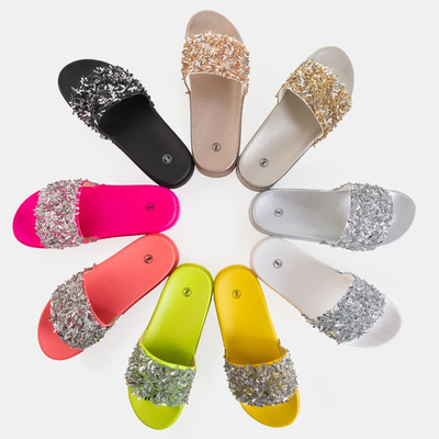 Black women's slippers with cubic zirconias Onesti - Footwear