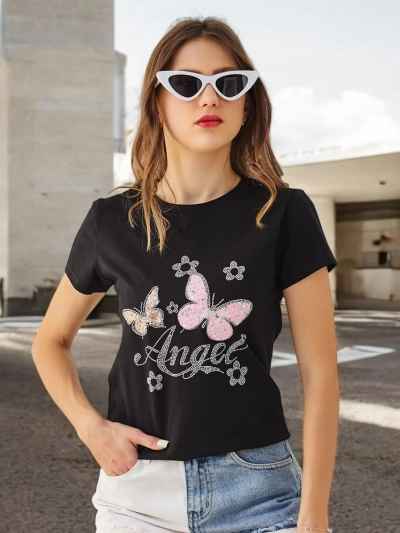 Royalfashion Женская футболка из хлопка с бабочкой