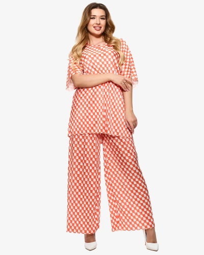 Orange women's pleated patterned set - Clothing