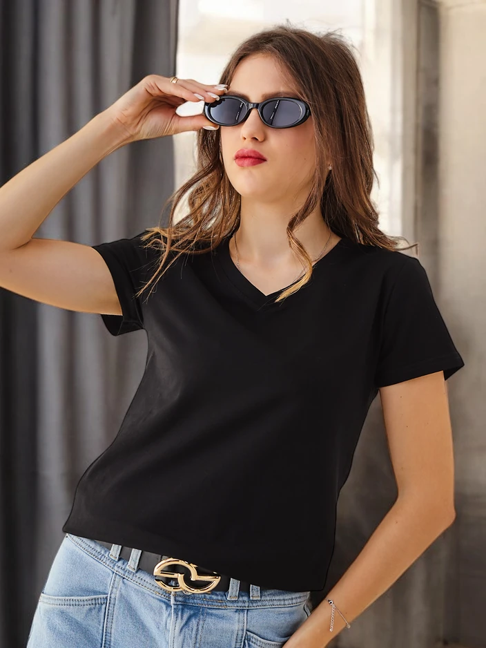 Royalfashion Women's Cotton Casual T-Shirt with V-Neck