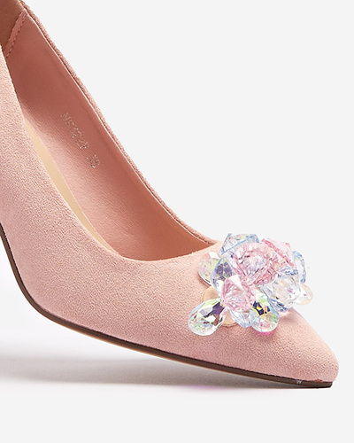 Bright pink women's pumps with colorful crystals Xitas - Footwear