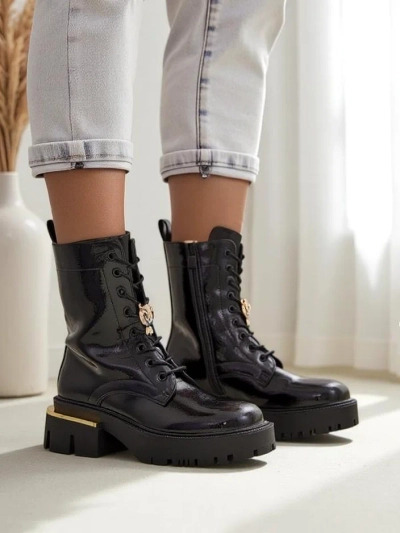 Royalfashion Women's patent leather worker ankle boots Tesiolle