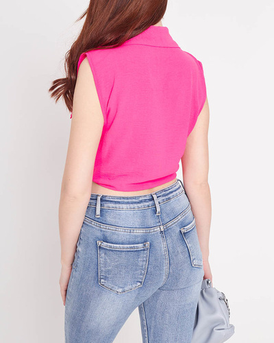 Fuchsia crop top blouse fastened with buttons - Clothing