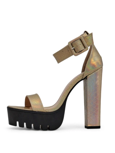 Royalfashion Women's holographic sandals on a block heel Fasirre