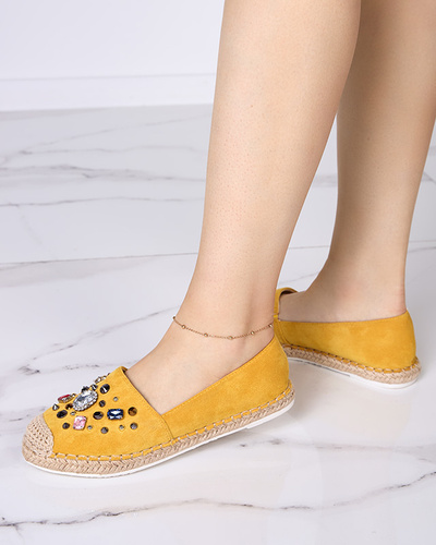 Yellow women's eco-suede espadrilles with cubic zirconias Mediros - Footwear