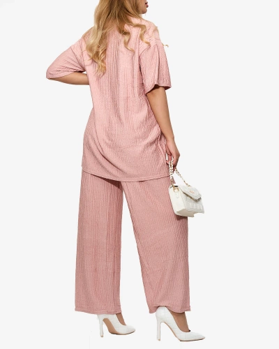 Women's ribbed set in pink- Clothing