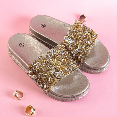 Silver and gold women's slippers with cubic zirconia Onesti - Footwear