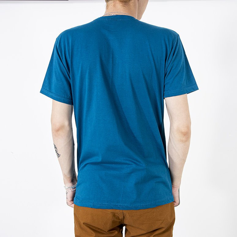 Turquoise cotton men's t-shirt with a colorful print - Clothing