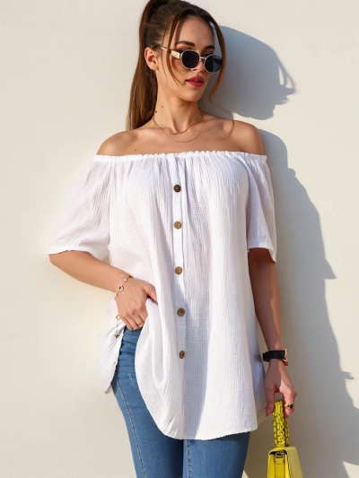 Royalfashion sieviešu kokvilnas blūze a'la Spāņu stilā ar dekoratīvajiem pogām