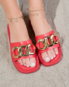 Red women's slippers with a gold chain Reteris - Footwear