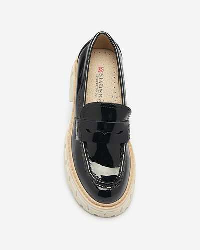 Black lacquered moccasins for women Mewira - Footwear