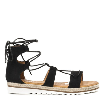 Czarne sandały z wiązaniem wokół kostki Rachela - Obuwie