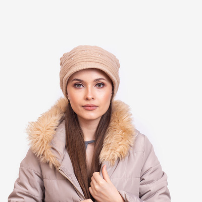 Ladies 'beige warm beanie with pearls - Accessories