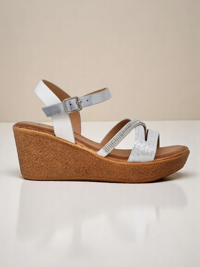 Royalfashion Women's wedge sandals with rhinestones and glitter Eclat