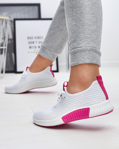 White women's sports shoes with fuchsia inserts Kedeti - Footwear