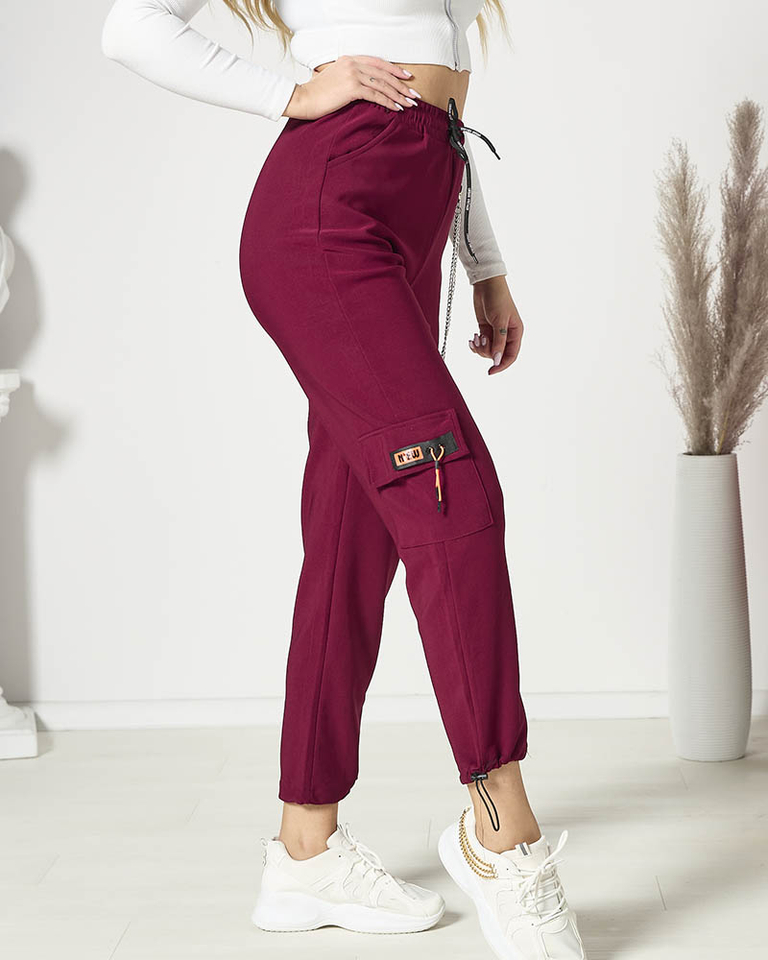 Bordo krāsas sieviešu kaujas bikses ar ķēdīti - Apģērbs