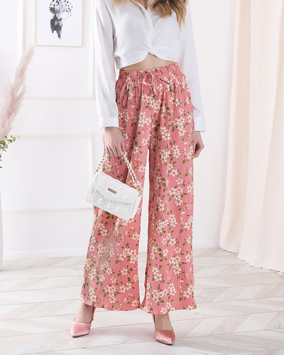 Women's pink floral fabric pants - Clothing