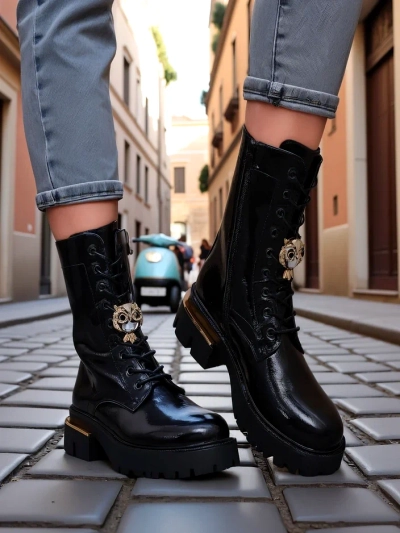 Royalfashion Women's patent leather worker ankle boots Tesiolle