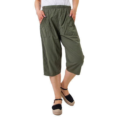 Green women's straight 3/4 length pants PLUS SIZE - Clothing