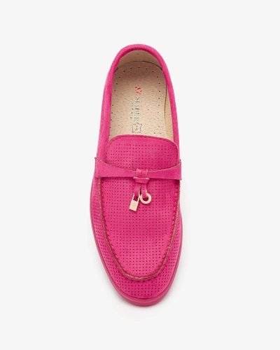 Women's openwork moccasins with gold embellishment in fuchsia Sulewia- Footwear