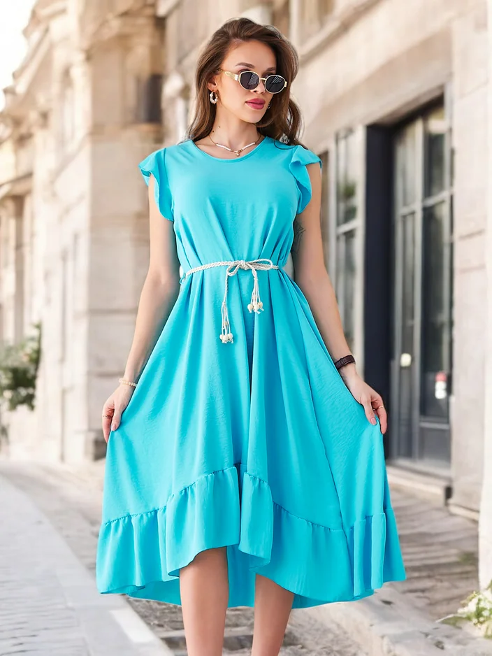 Royalfashion Women's midi dress with ruffles and short sleeves