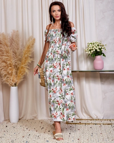 Women's white floral midi dress - Clothing