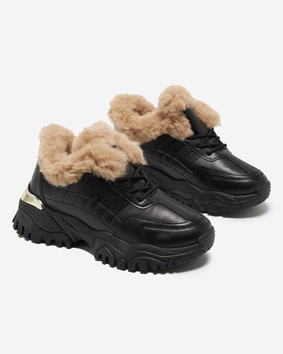 Black sports shoes for women with fur Flixi - Footwear