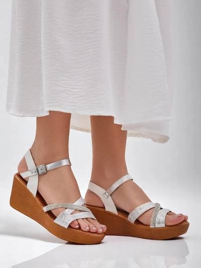 Royalfashion Women's wedge sandals with rhinestones and glitter Eclat