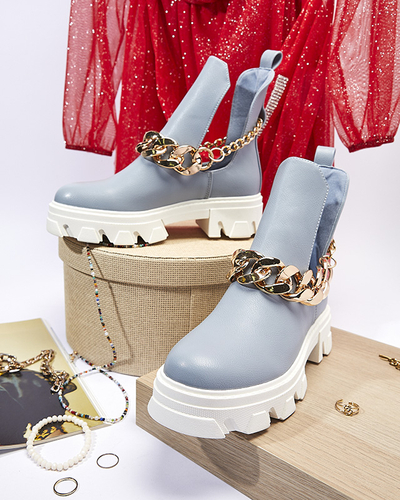 Blue women's boots with chain Tenkay - Footwear