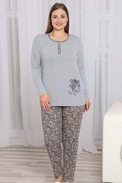 Royalfashion Gray women's 2-piece leopard print pajamas PLUS SIZE