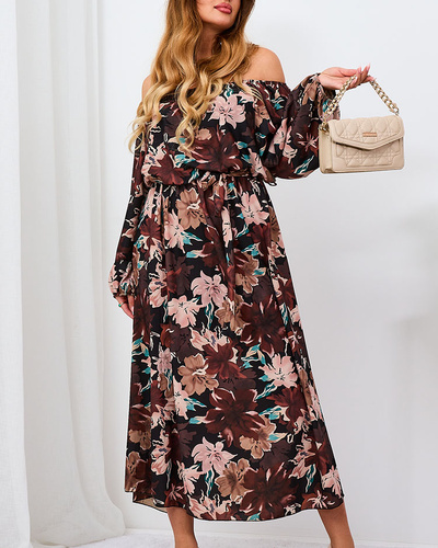 Royalfashion Black and brown floral maxi dress for women