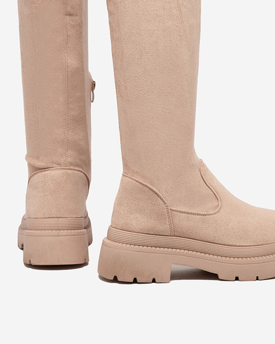 Royalfashion Women's beige Watewag knee-high boots