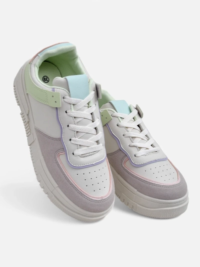 Damskie sneakersy Lycaste beżowe z ekologicznej skóry na płaskiej podeszwie