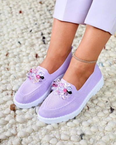 Royalfashion Purple women's embellished half slip on shoes Enweta